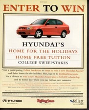 Vintage print ad Hyundai Accent Home for the Holidays College Sweepstakes 1999