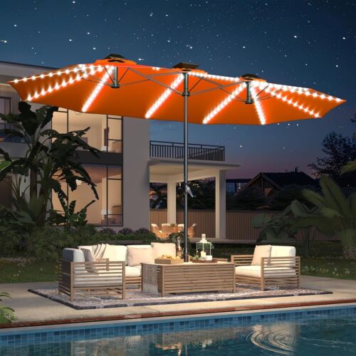 15ft Patio Double-Sided Umbrella 156 PCS Solar LED Light Outdoor Large Umbrella - Picture 59 of 100