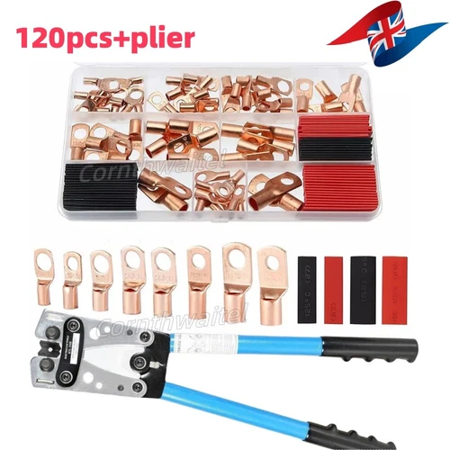 Heavy Duty Battery Cable Crimping Tool Wire Lug Crimper Terminal Copper Lugs Kit - Picture 23 of 30