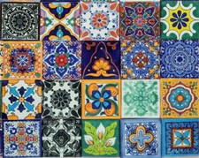 20 TILES 6" x 6" ASSORTED MEXICAN CERAMIC HANDMADE MOSAIC ART 002