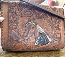 Vintage 60's Hand Tooled Purse Bag with HORSES