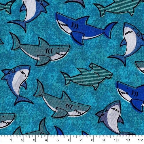 1/2M Shark Toss Marine Animal Blue Nursery Sewing Quilting Cotton Fabric - Picture 3 of 3