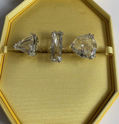 SWAROVSKI Mesmera Cocktail Ring Set (3), gemischte Schliffe, weiß, rhodiniert Gr. 50