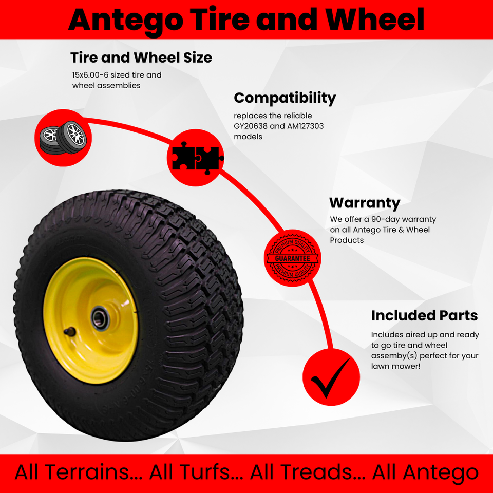 Antego (Set De 2) 15 X 6.00 – 6 Neumáticos & Ruedas 4 Capas Para Lawn