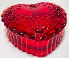 Red Glass Heart Box Covered Candy Dish w/ Roses - Valentine's Day