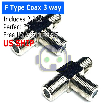 2PCS F Type Connector Triple 3 Way Splitter TV RF Coaxial Coax Adapter USA