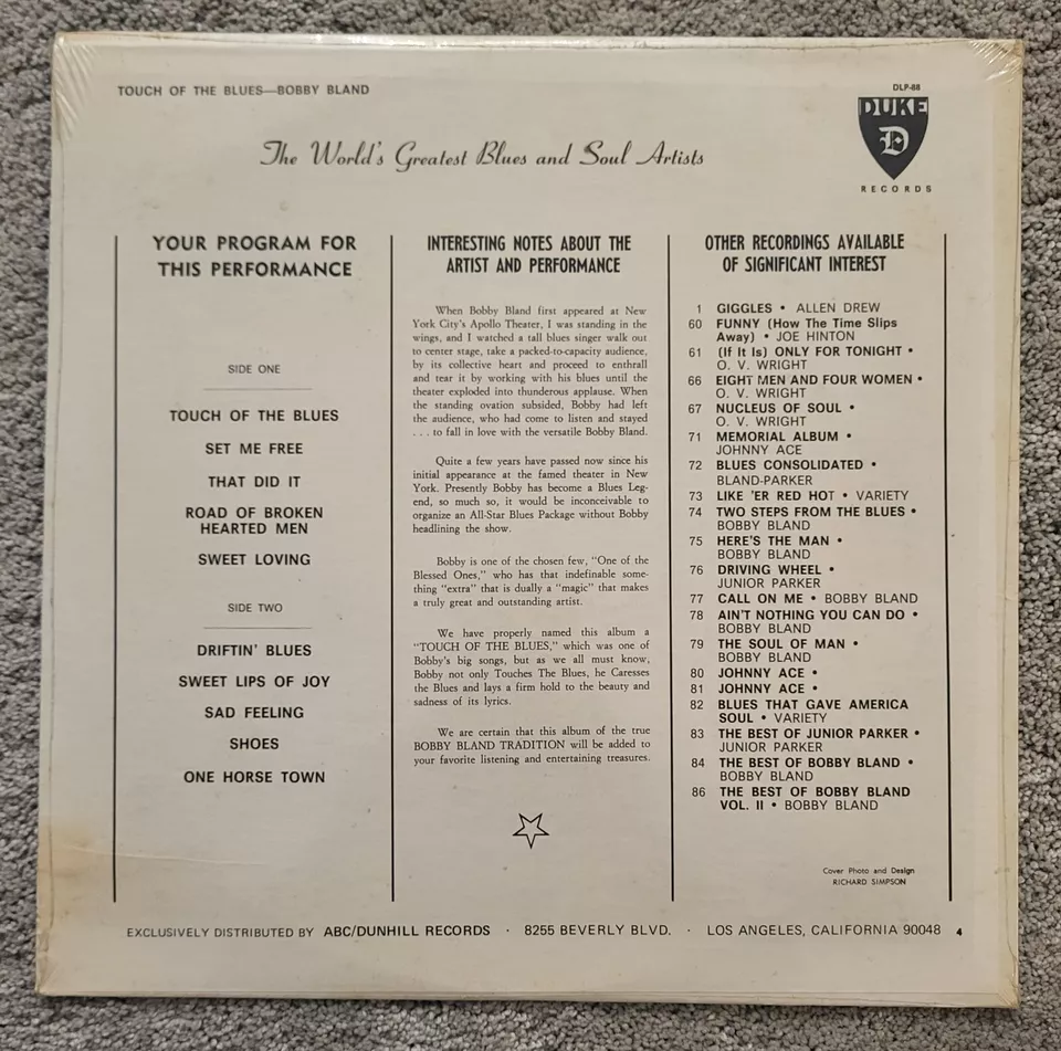 New & Sealed Bobby Bland Touch Of The Blues Vinyl Record Album  - Image 2 of 2