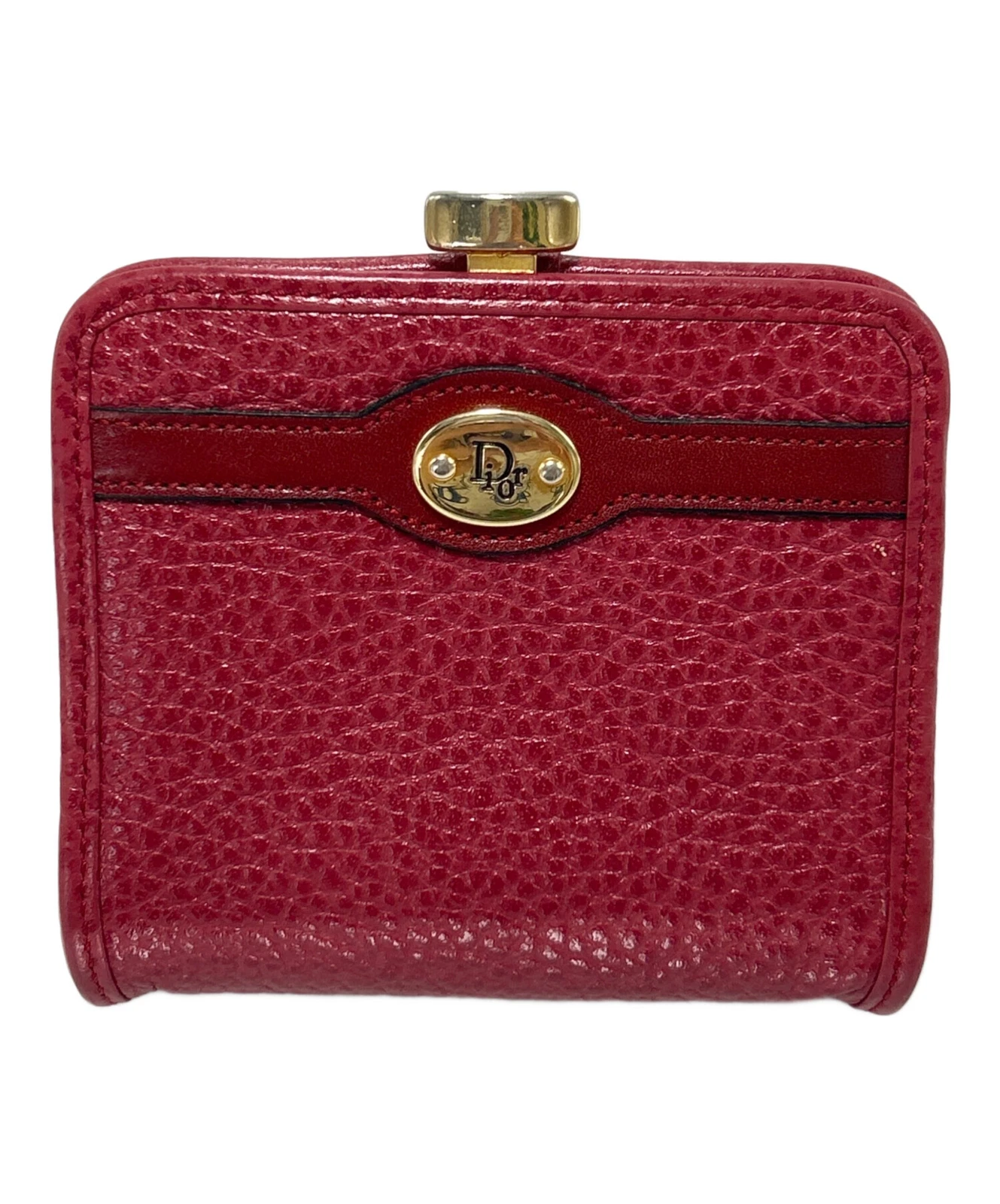 Christian Dior Porte Monnaie Portefeuille Compact Logo Cuir Rouge Authentique