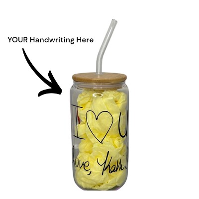 YOUR HANDWRITING on a Glass Iced Coffee Latte Cappuccino Tea Boba Glass Can 16oz