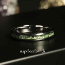 4mm Moss Agate Ring Silver Polish Tungsten Ring Wedding Band, Comfort Fit