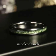 4mm Moss Agate Ring Silver Polish Tungsten Ring Wedding Band, Comfort Fit