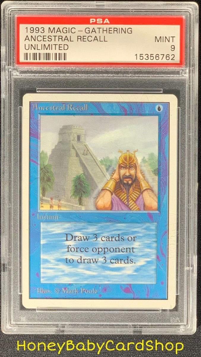 MTG Unlimited Edition 1993 Ancestral Recall PSA 9 Mint Old MTG Unlimited Edition 1993 Ancestral Recall PSA 9 Mint Old