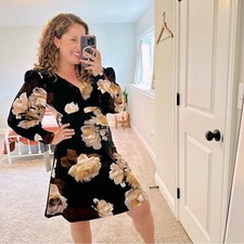 NWT Calvin Klein Black Cream Floral Long Sleeve Mini Dress 2