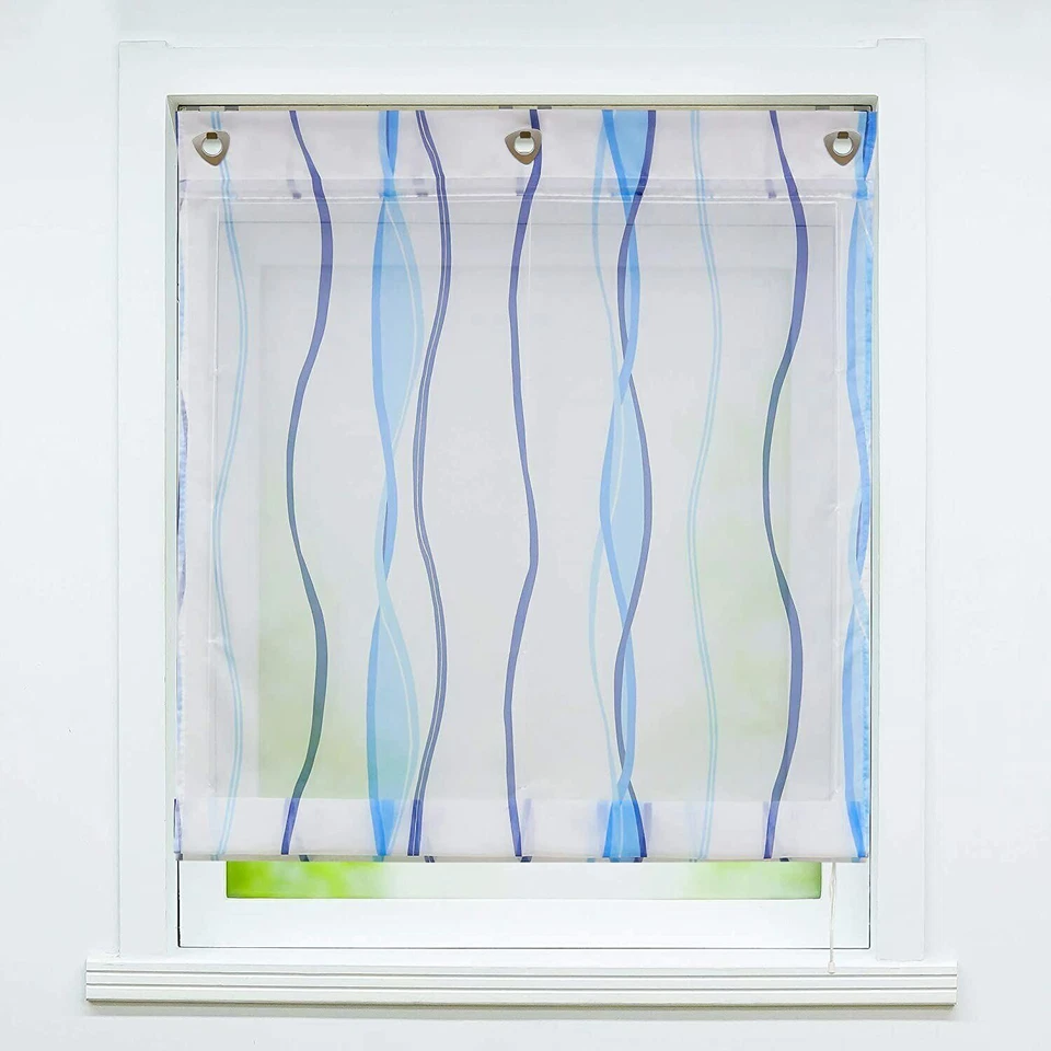 Raffrollo Küche Gardine ohne Bohren Raffgardinen Ösenrollo Voile Modern Vorhang - Bild 4 von 4