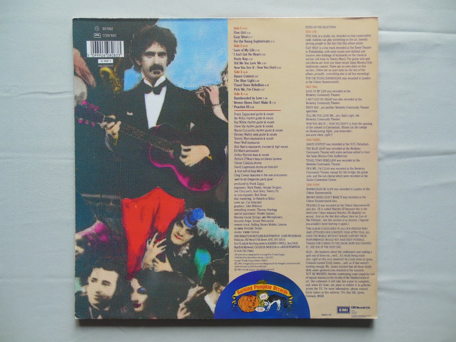 From 1981 FRANK ZAPPA TINSELTOWN REBELLION E 50021 Double LP