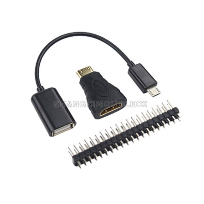 3 in 1 Raspberry Pi Zero Kit Mini HDMI to HDMI Adapter + Micro USB+GPIO Header