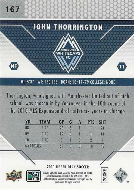 2011 Upper Deck Major League Soccer Vancouver Whitecaps FC (#167 - #175) MLS - Image 2 of 4