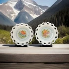 Set of 2 Vintage Milk Glass Plate  Hand Painted Signed No Chips Or Cracks