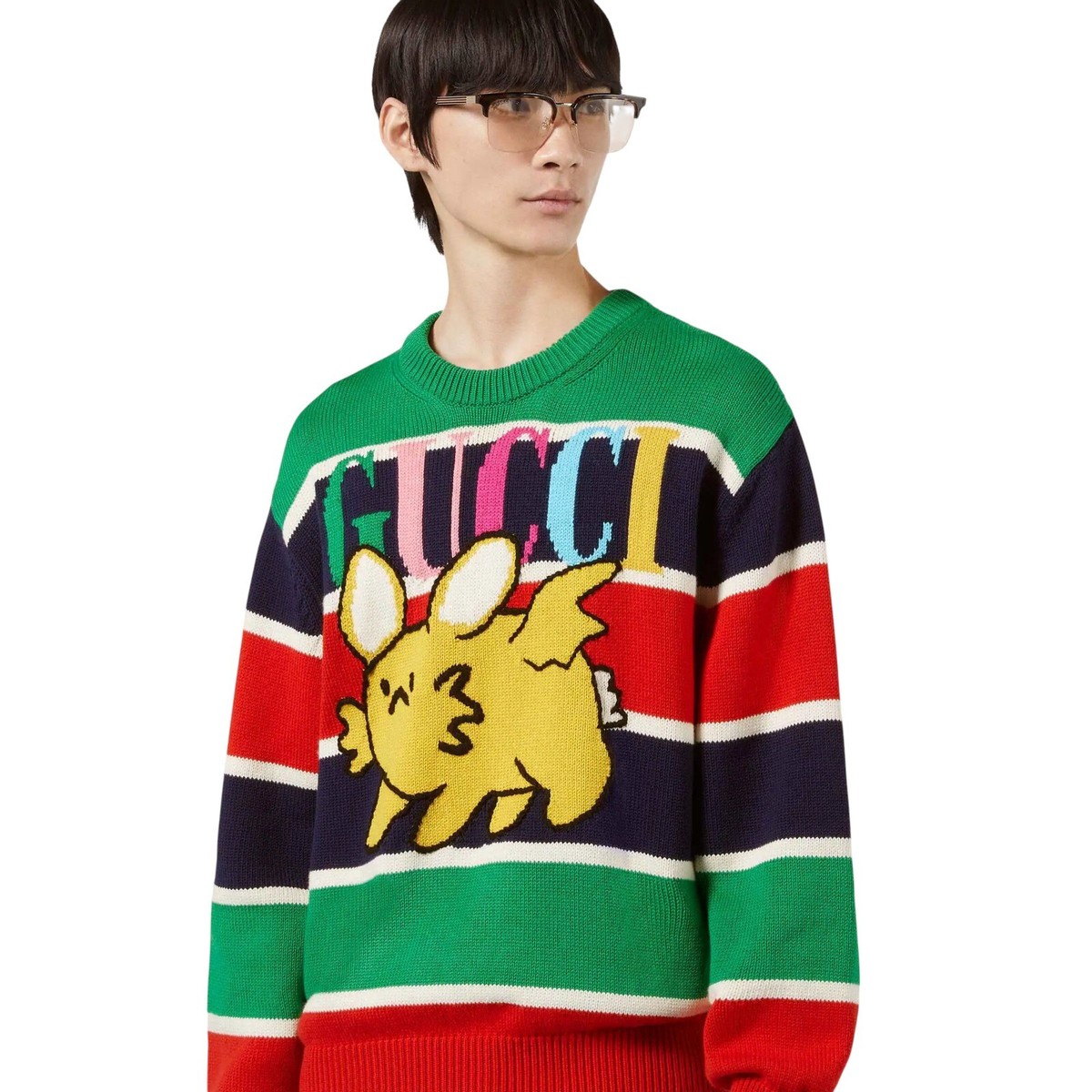 Authentic Men's Gucci Cotton Wool Kawaii Striped Sweater Jumper