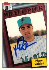 Marc Valdes autographed baseball card Florida Marlins 1994 Topps #750 Draft Pick