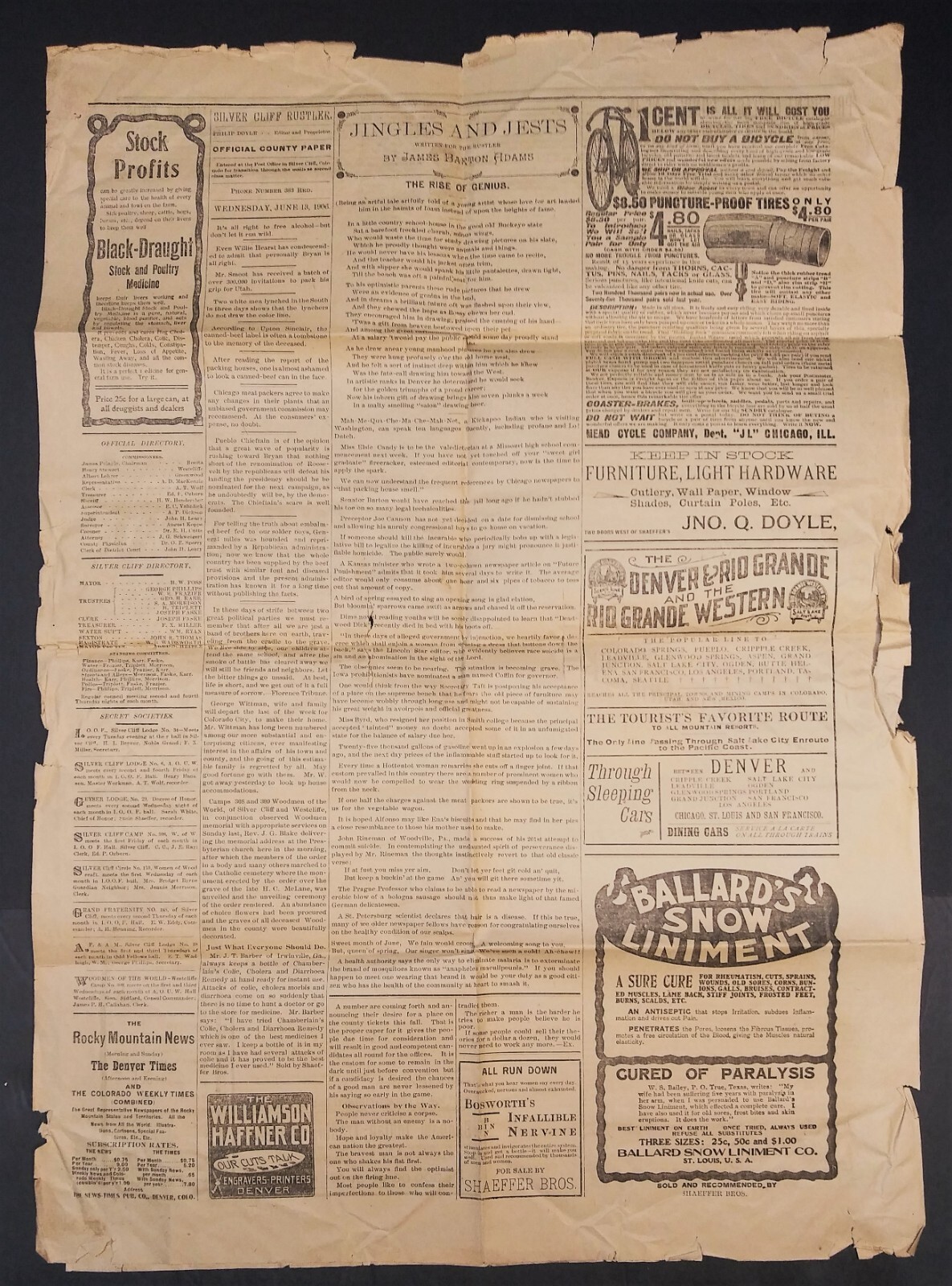 Rare antiquarian newspaper SILVER CLIFF RUSTLER Custer County Colorado