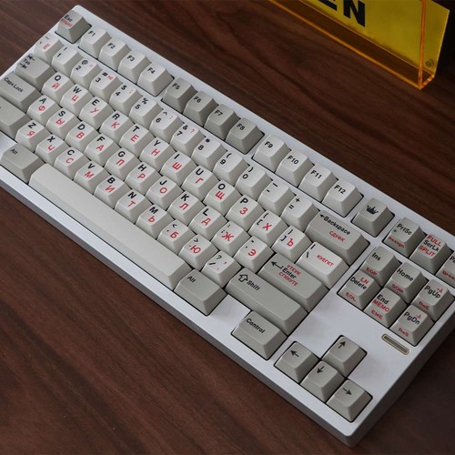 Retro Grey Red Russian Dye Subs PBT With Cyrillic 1.7MM thickness PBT Keycap Set - Picture 10 of 10