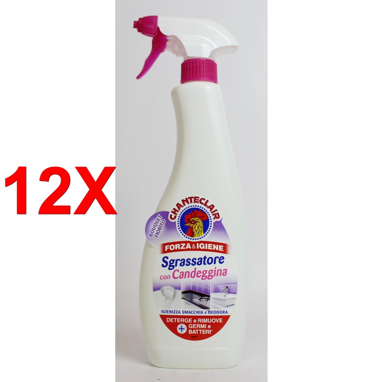 12 X Chanteclair Sgrassatore Con Candeggina Bouquet Fiorito Trigger 625 Ml. Spr