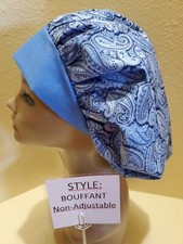 Paisley blue Women's Bouffant Surgical Scrub Hat/Cap Handmade