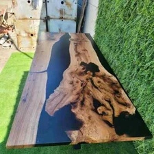 Black Epoxy Resin Dining Table Top, Live Edge Epoxy, Office Desk Furniture Decor