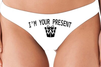 Knaughty Knickers I AM Your Present IM I Will BE Gift White Thong Underwear