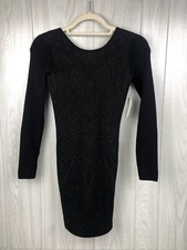 H&M Black Shimmer Dress Size XS Extra Small Long Sleeve Stretchy Bodycon