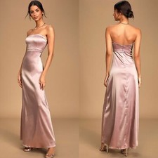 LULUS These Are The Nights Strapless Satin Gown In Dusty Lavender L LARGE NEW 