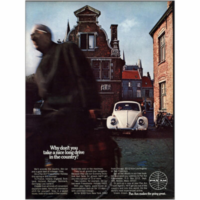 1969 Pan Am: Take a Nice Long Drive In the Country VW Vintage Print Ad