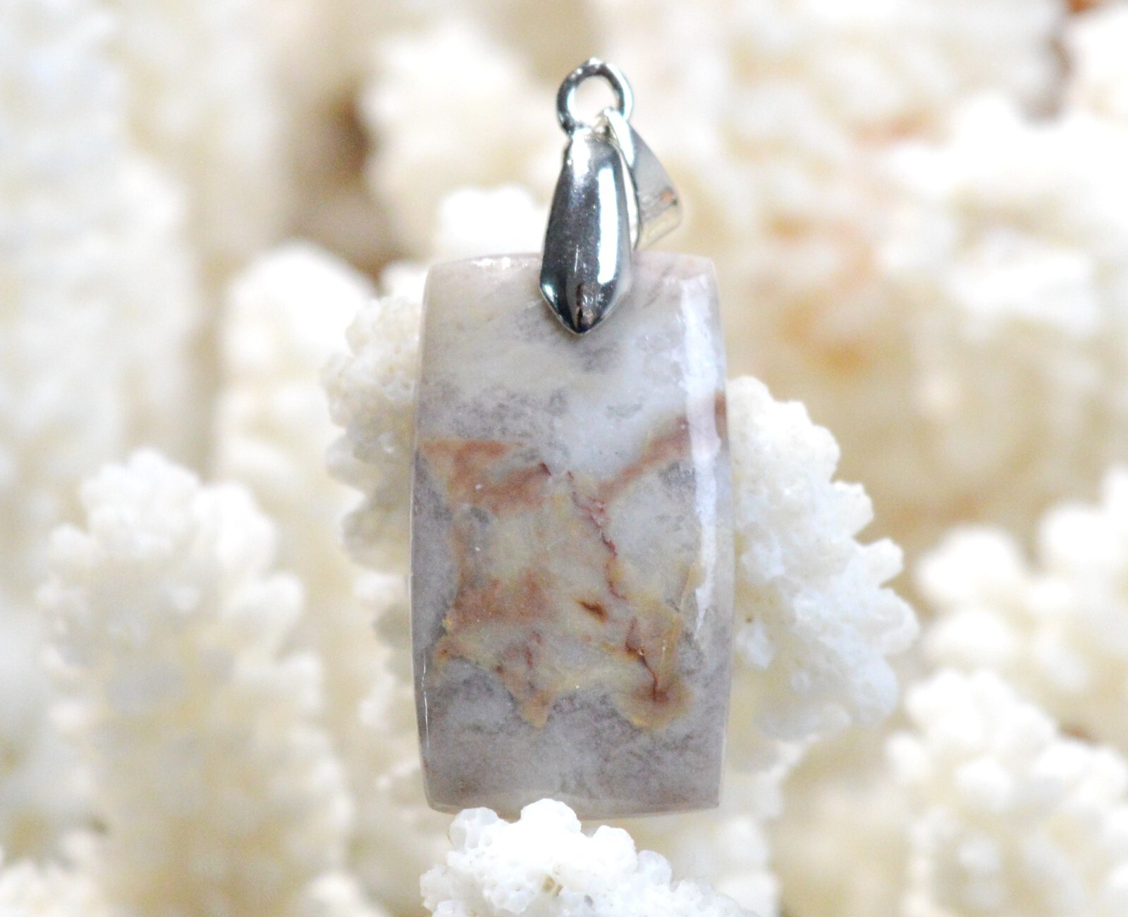 Pendentif jaspe porcelaine cabochon Mexique et or 22 carats - Collier pierre naturelle FD36
