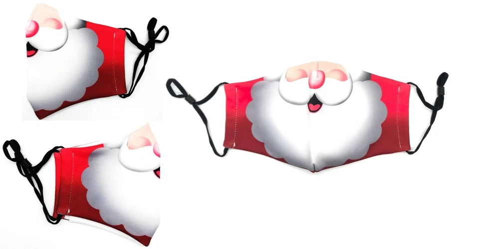 Santa Face Mask Cover Halloween Christmas Reusable Washable Fashion 2 Filters - Image 3 of 4