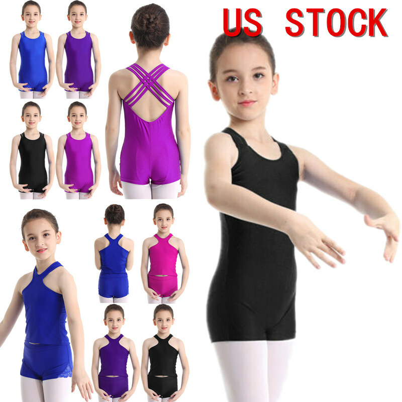 Girl Tank Leotard Dance Gymnastic Unitards Criss-cross Back Training  Bodysuit