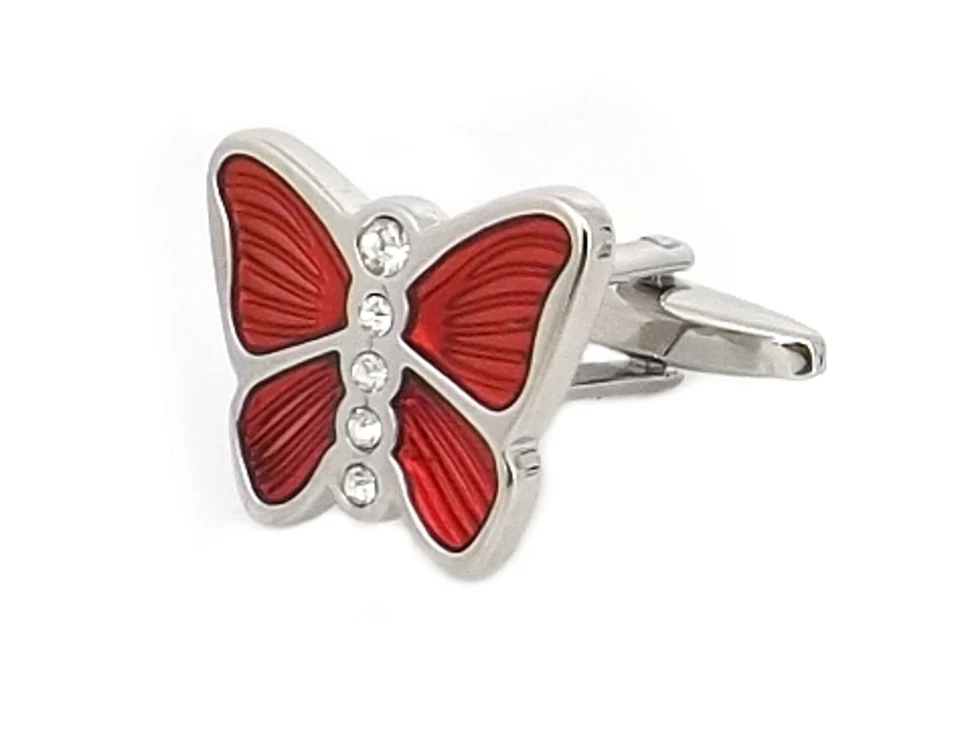 Gemelos Mariposa Roja con Cristal de Swarovski Personalizados Hombre Regalo Gemelos Foto 4 de 4