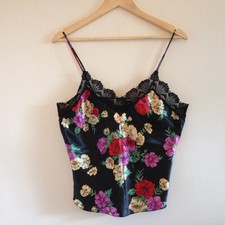 VTG Victoria's Secret Gold Label Black Floral Lace Cami Top Camisole Lingerie M