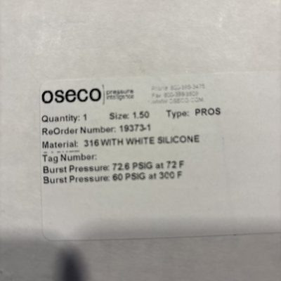 #ad Deco Sanitary Pressure Relief Rupture Disc. 316 With Silicone $95.00