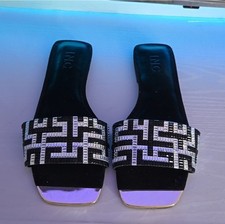 INC International Concepts Women's Black and Silver Slide Sandals