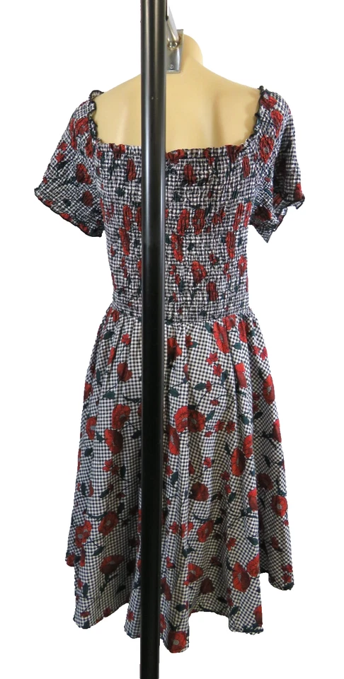 City Chic Plus Size M 18 Dress Floral Checked Smocked Off-Shoulder Retro Midi - image 4 of 4