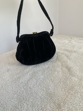 Vintage Black Velvet Evening Bag Gold Clasp Shoulder Purse