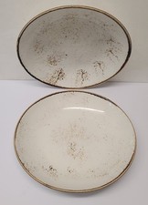 2 Steelite Craft Plates White Coupe Speckled Ceramic With Brown Rim