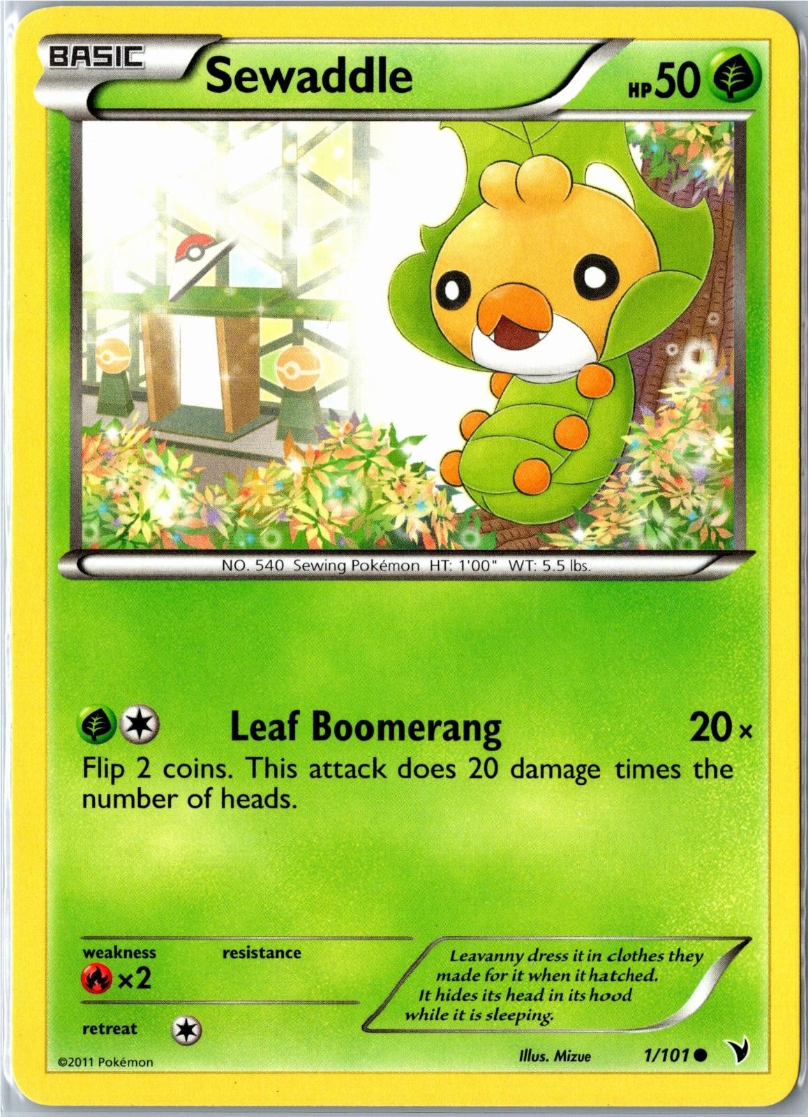 Pokemon Card - Sewaddle Noble Victories 1/101 2011 Common Moderately Played
