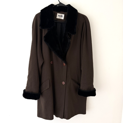 Vintage Wallis Coat Brown Black Faux Fur Collar And Cuffs  display picture 2