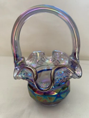 Fenton Mini Glass Basket-Violet Iridescent