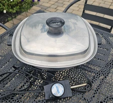 Vintage Aristo-Craft WestBend Stainless Dbl Handle Electric Skillet w/Lid WORKS!