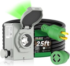 30 Amp Generator Cord 25FT and Power Inlet Box L14-30P to L14-30R Combo
