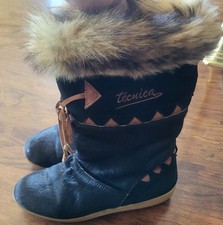 TECNICA Vintage Black Fur Snow Boots Apres Ski Suede and Fur Trim EU 38 US 7
