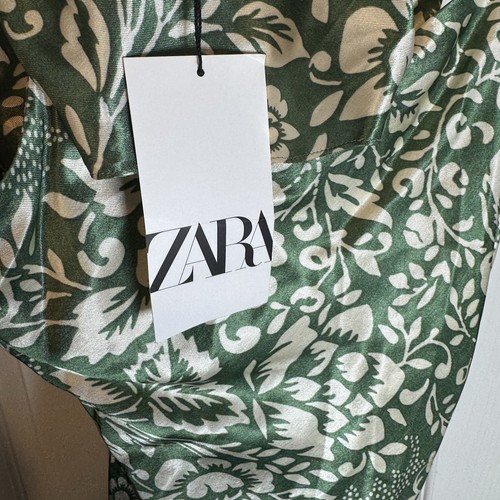 New Zara Maxi Spaghetti Strap Green Ivory Floral Dress Women’s Size Medium - Picture 6 of 7